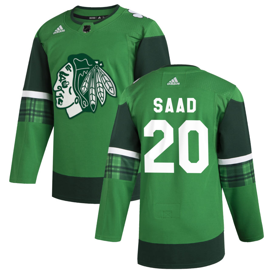 Chicago Blackhawks #20 Brandon Saad Men Adidas 2020 St. Patrick Day Stitched NHL Jersey Green
